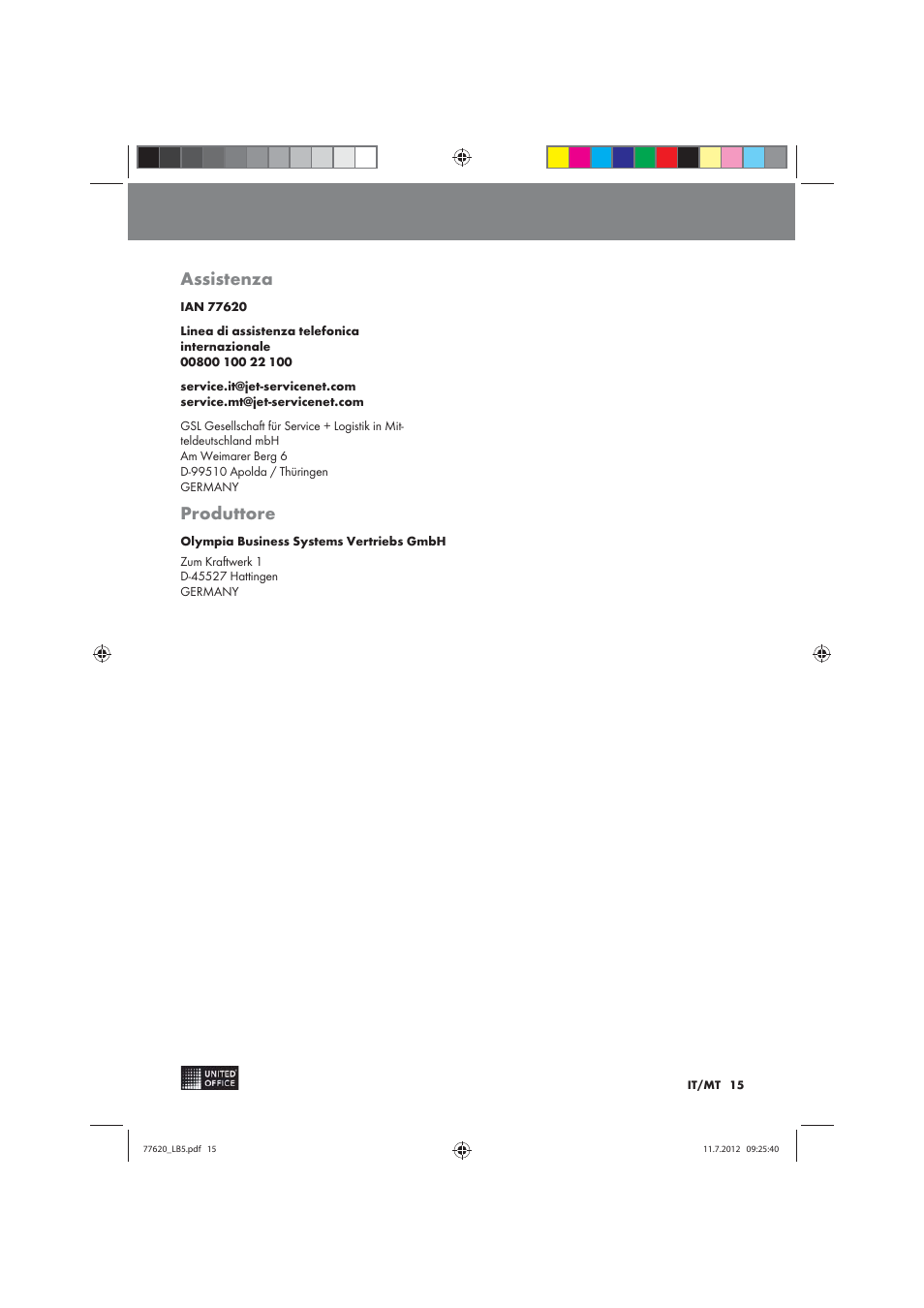 Assistenza, Produttore | United Office 2-in-1 Paper Trimmer User Manual | Page 15 / 34