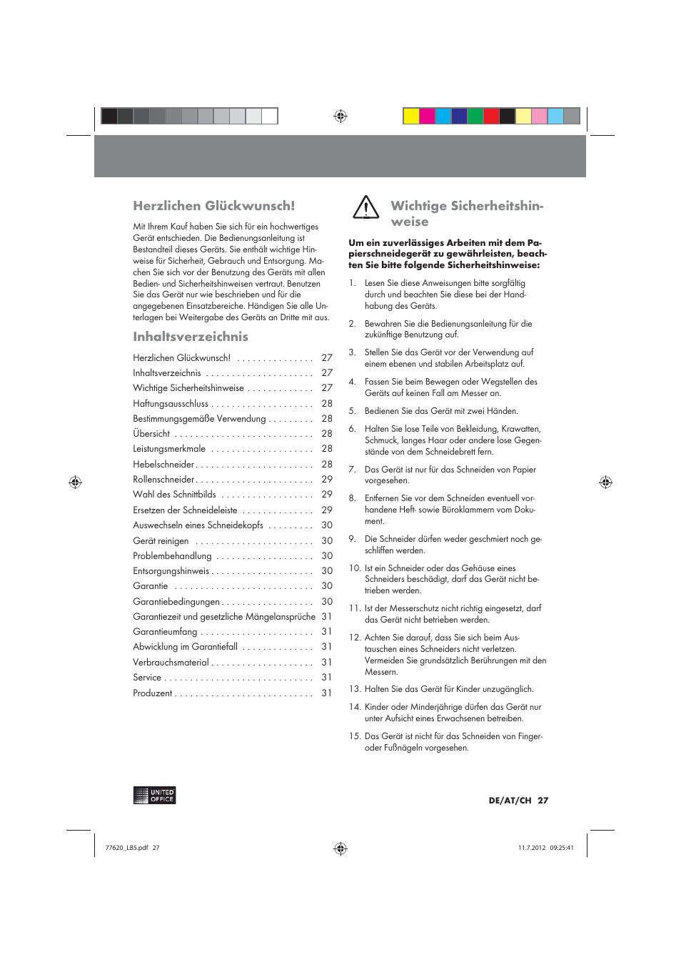 United Office 2-in-1 Paper Trimmer User Manual | Page 27 / 34