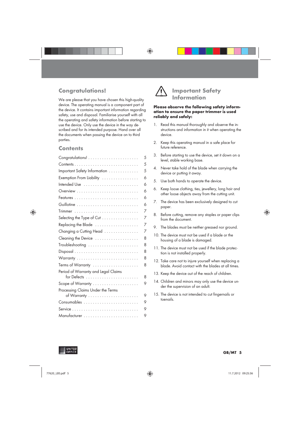 United Office 2-in-1 Paper Trimmer User Manual | Page 5 / 34