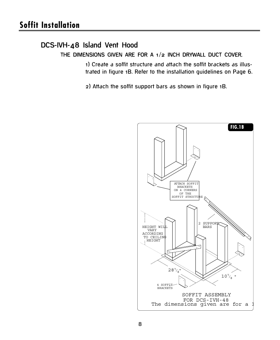 Soffit installation, Dcs-ivh-48 island vent hood, Soffit assembly for dcs-ivh-48 | DCS -IVH-48 User Manual | Page 10 / 20