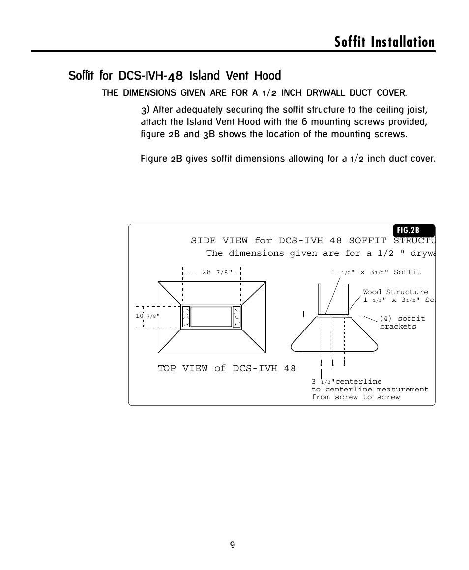 Soffit installation, Soffit for dcs-ivh-48 island vent hood | DCS -IVH-48 User Manual | Page 11 / 20