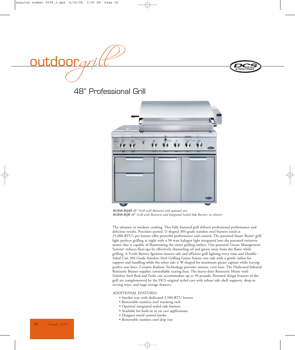 DCS 48" Professional Grill OGP48in User Manual | 2 pages