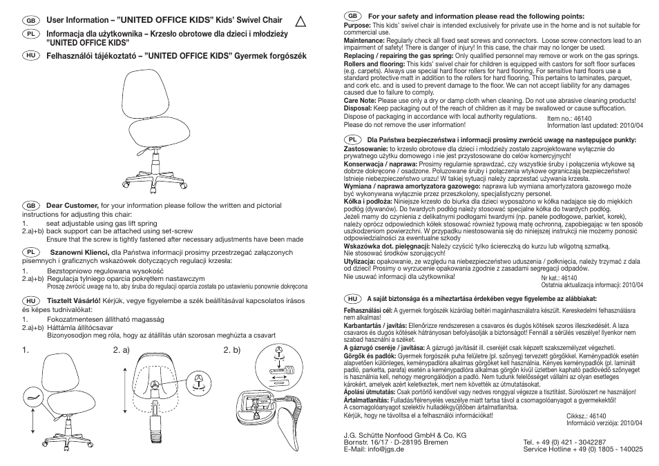 United Office Swivel Chair User Manual | 3 pages