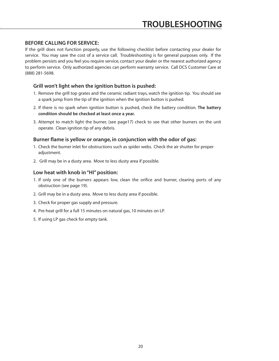 Troubleshooting | DCS BGA26-BQ User Manual | Page 21 / 30