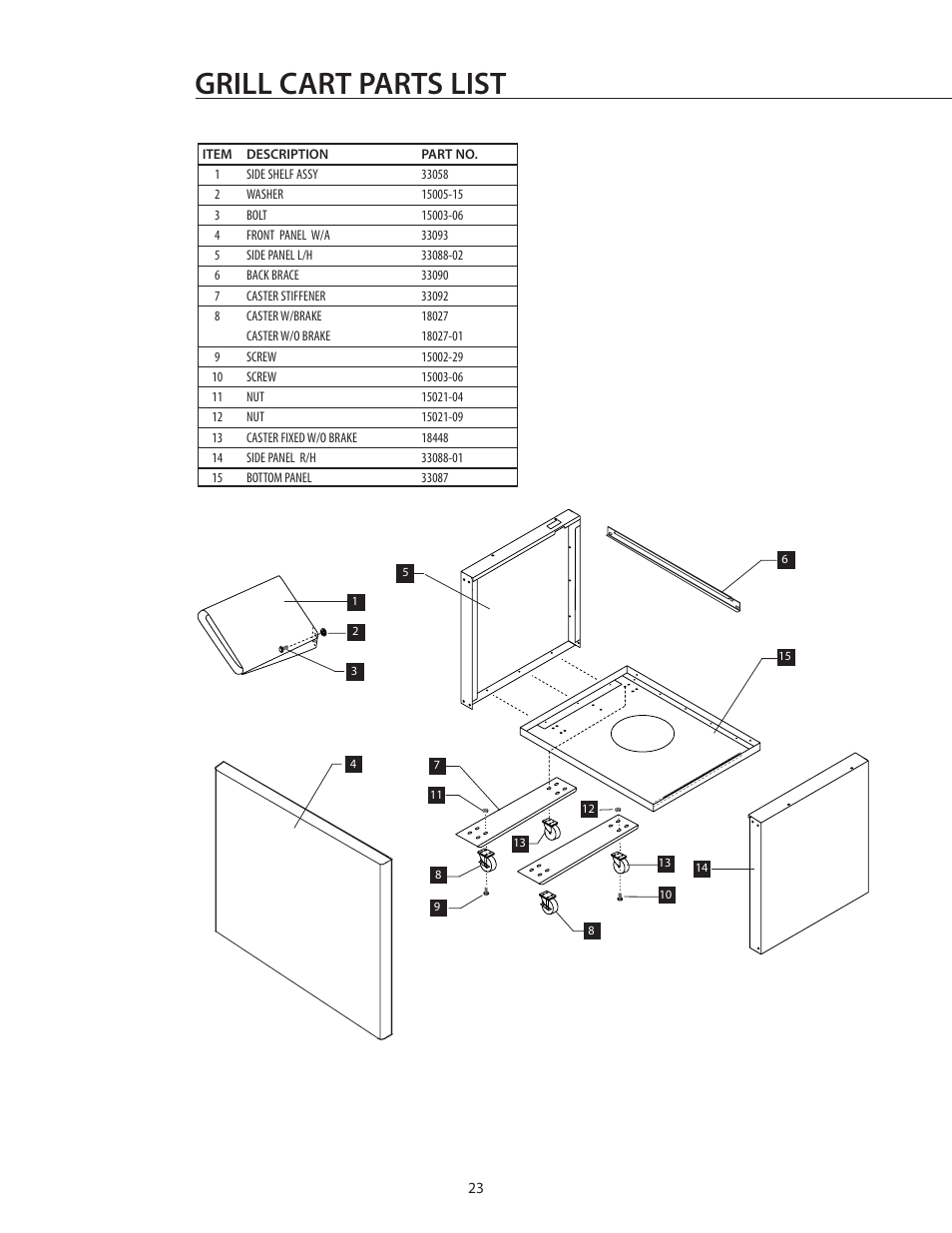 Grill cart parts list | DCS BGA26-BQ User Manual | Page 24 / 30