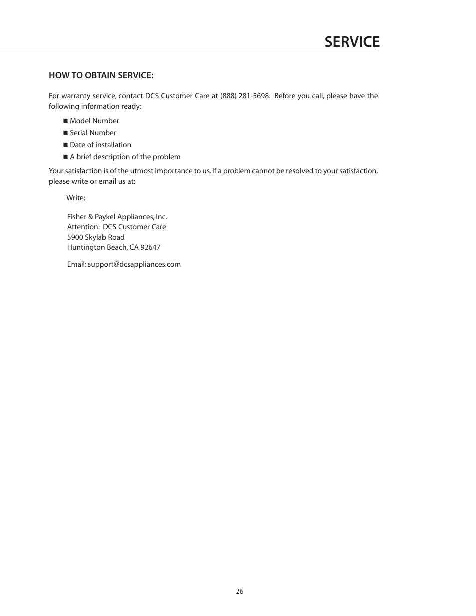 Service | DCS BGA26-BQ User Manual | Page 27 / 30