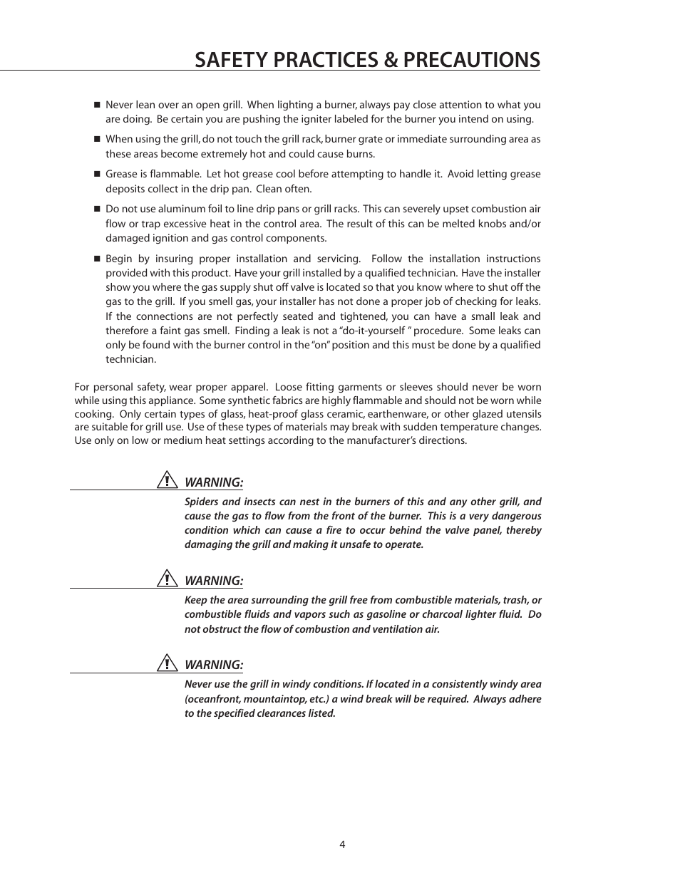 Safety practices & precautions | DCS BGA26-BQ User Manual | Page 5 / 30