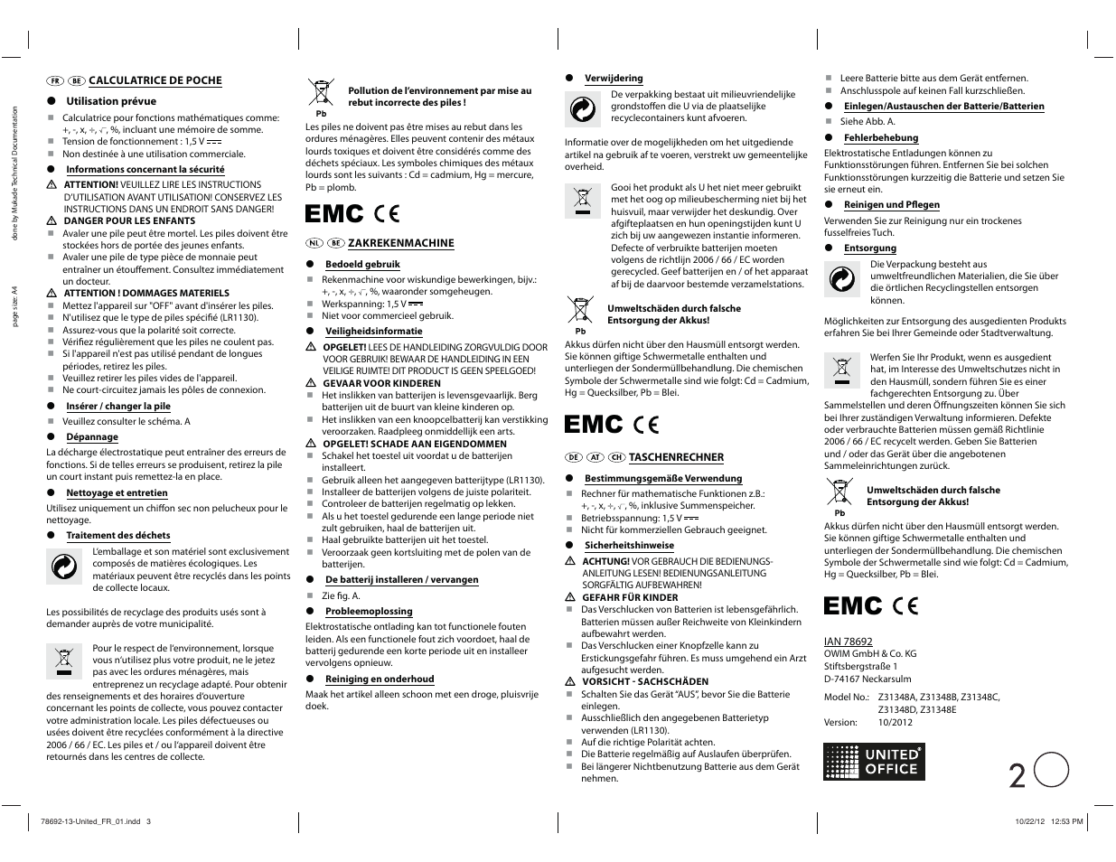 United Office Z31348A, Z31348B, Z31348C, Z31348D, Z31348E User Manual | 2 pages