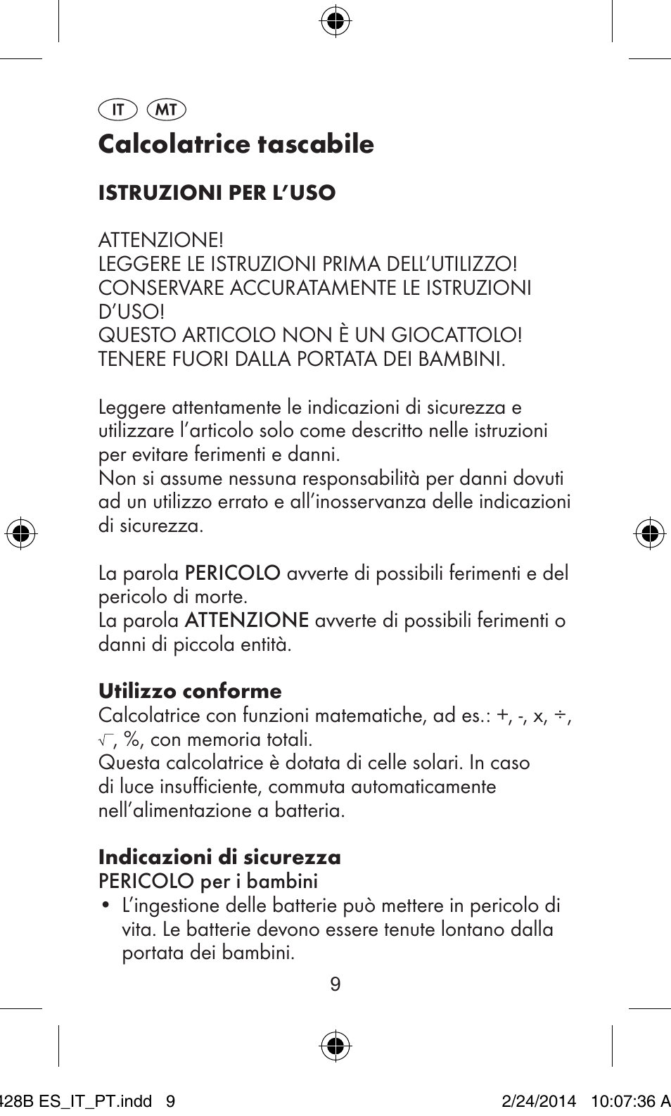 Calcolatrice tascabile | United Office Z32070B User Manual | Page 9 / 34