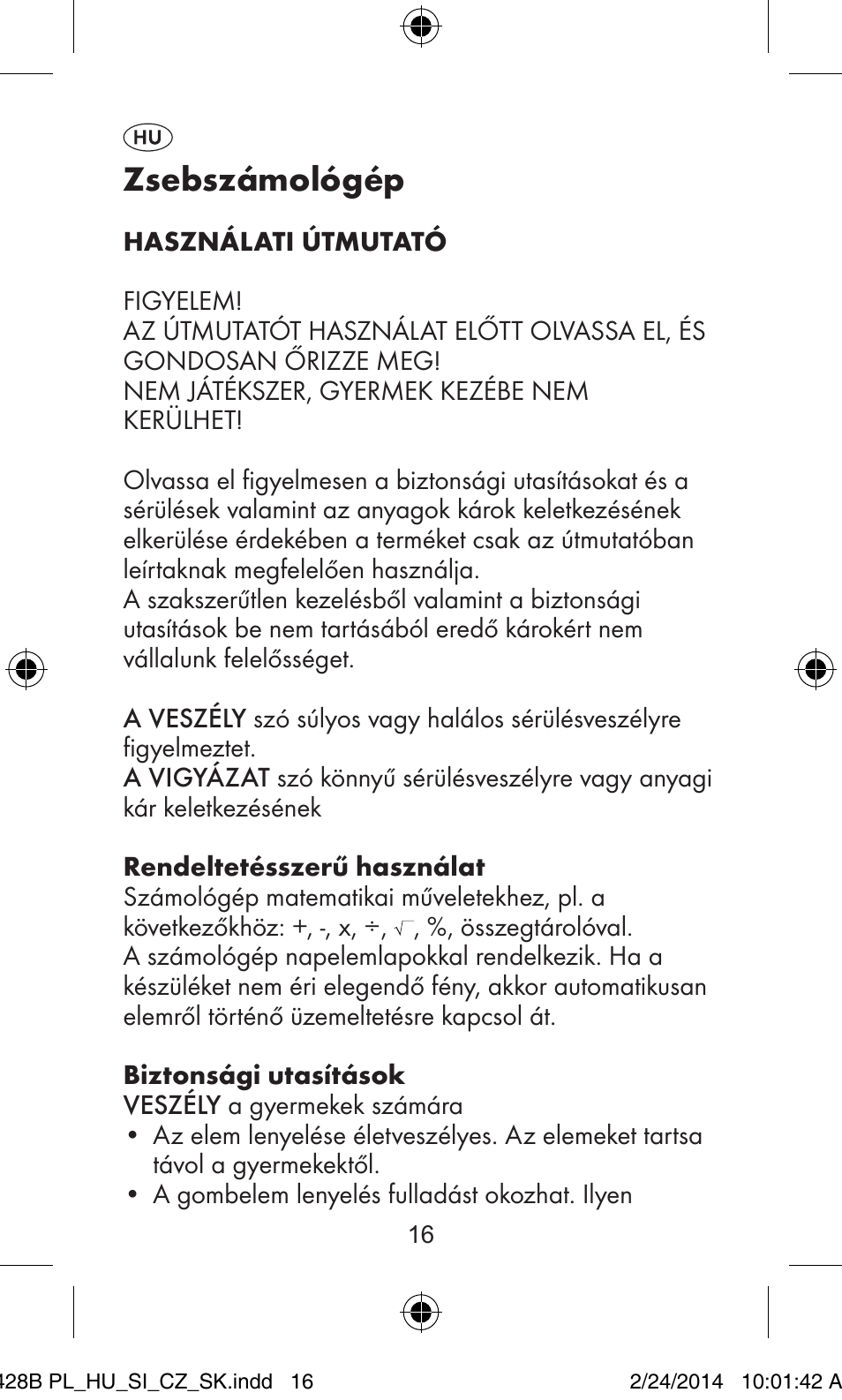 Zsebszámológép | United Office Z32070B User Manual | Page 16 / 48