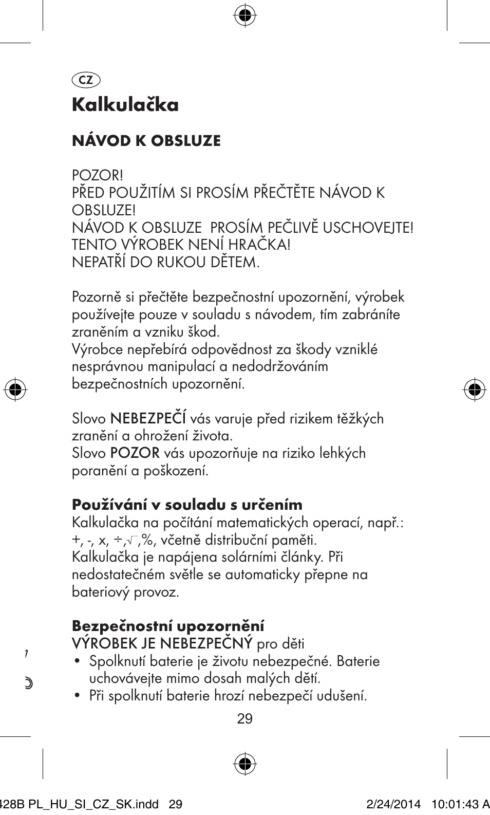 Kalkulačka | United Office Z32070B User Manual | Page 29 / 48