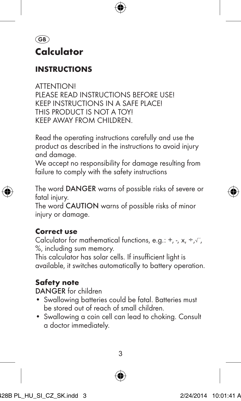 Calculator | United Office Z32070B User Manual | Page 3 / 48