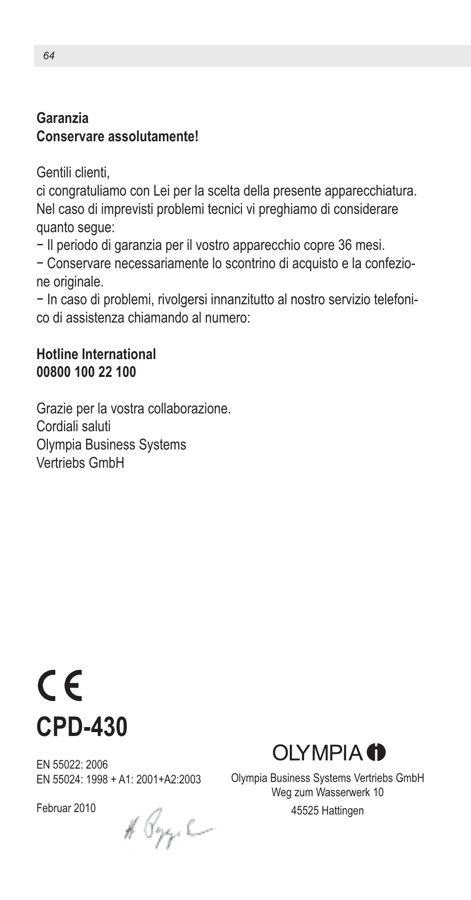 Cpd-430 | United Office CPD 430 User Manual | Page 64 / 74