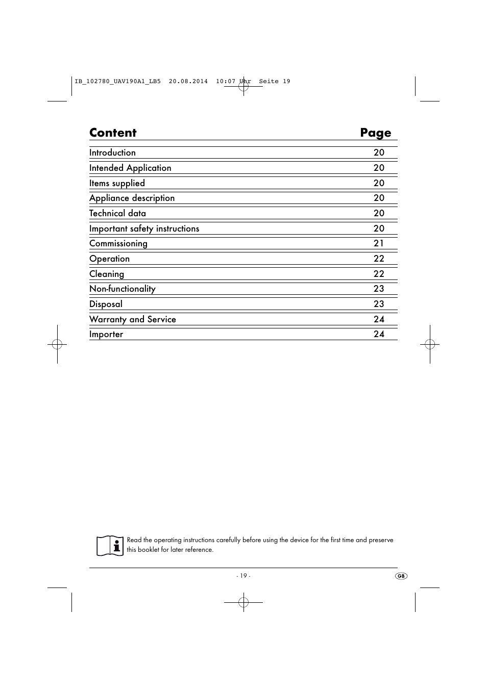 Content page | United Office UAV 190 A1 User Manual | Page 22 / 34