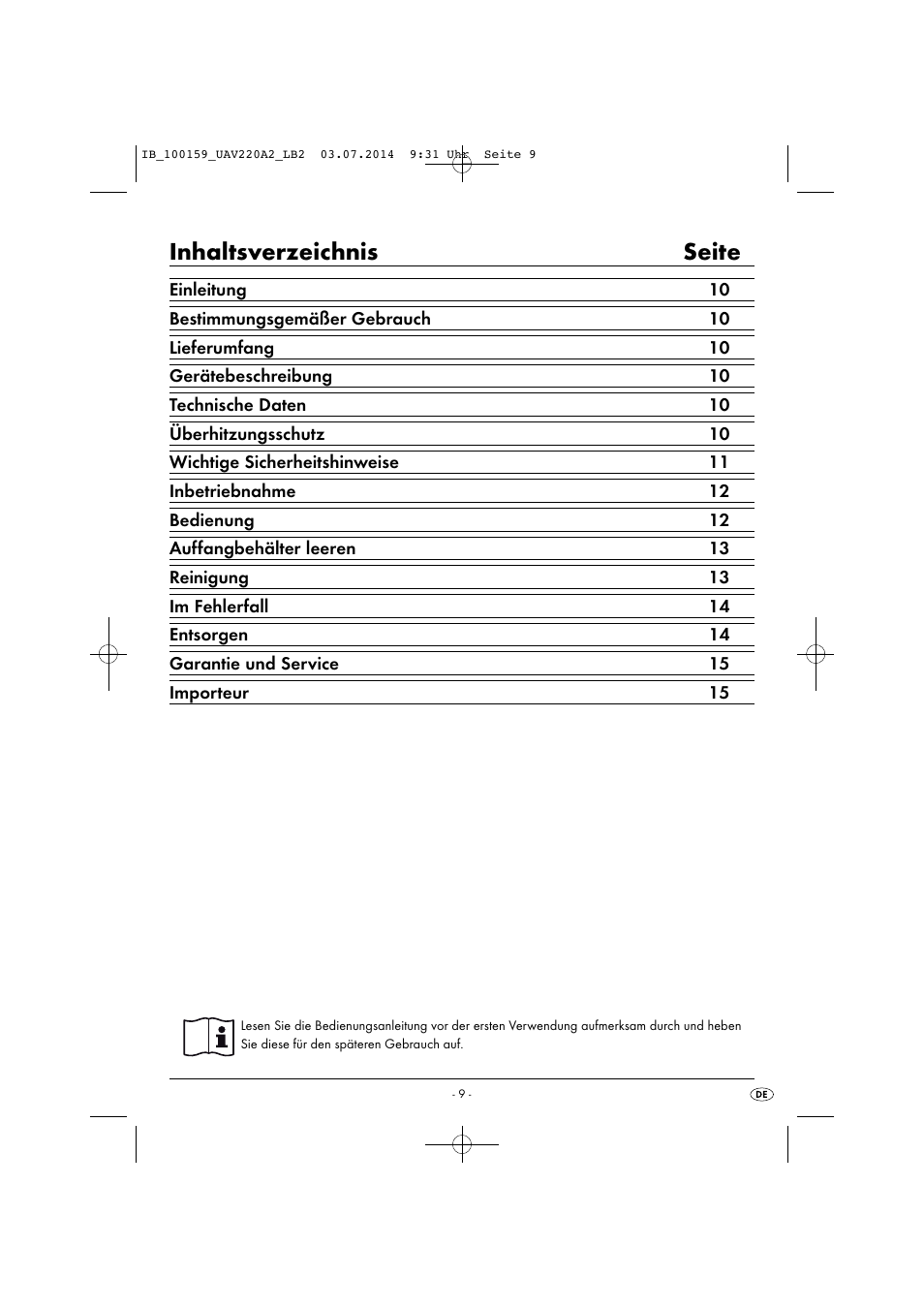 Inhaltsverzeichnis seite | United Office UAV 220 A2 User Manual | Page 12 / 27