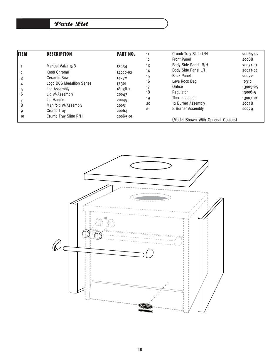 Parts list | DCS -CGT User Manual | Page 11 / 14