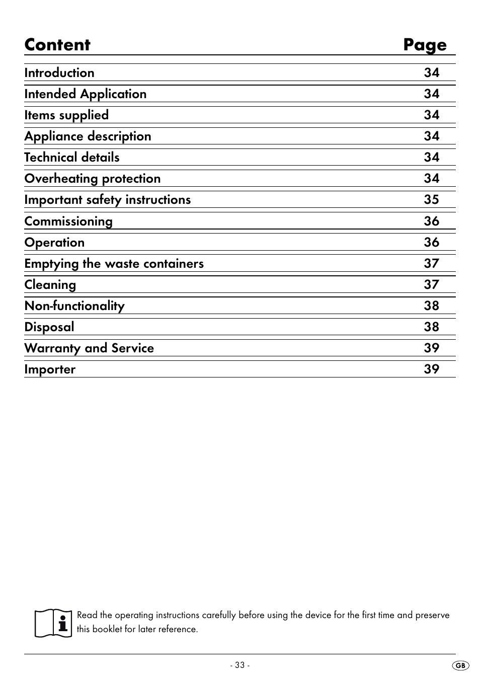 Content page | United Office UAV 220 A1 User Manual | Page 36 / 43