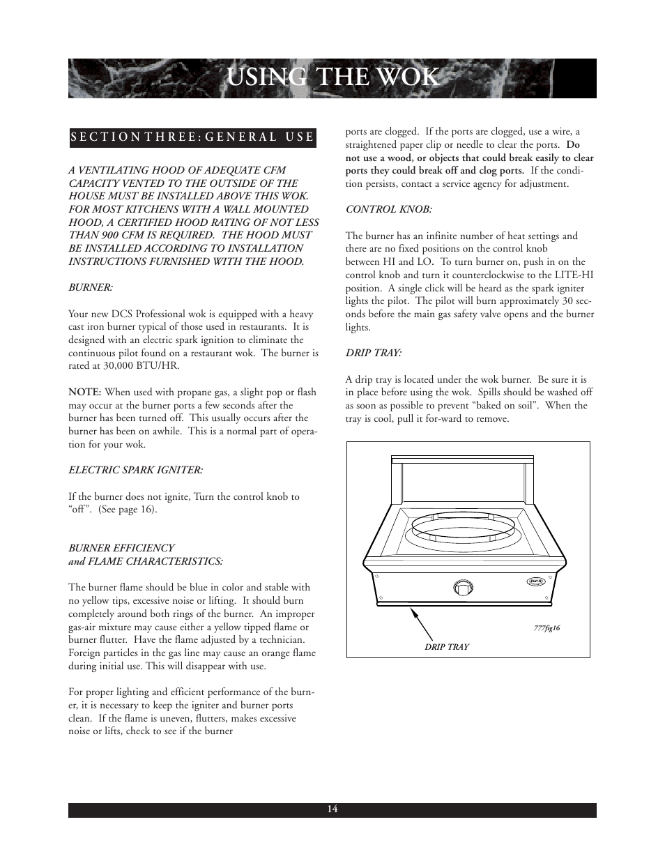 Header, Using the wok | DCS C-24W User Manual | Page 15 / 18