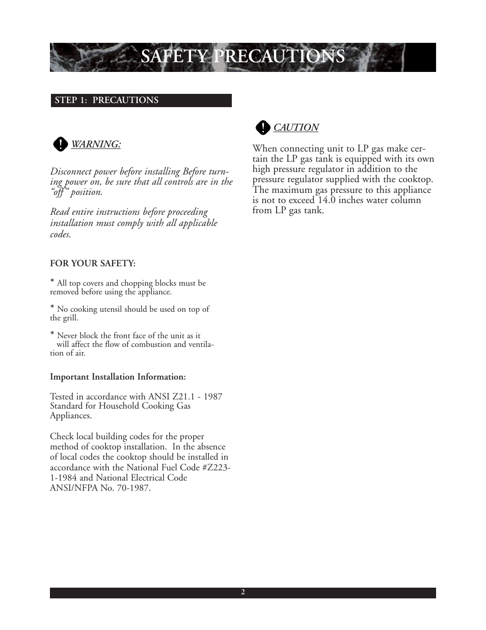 Header, Safety precautions | DCS C-24W User Manual | Page 3 / 18