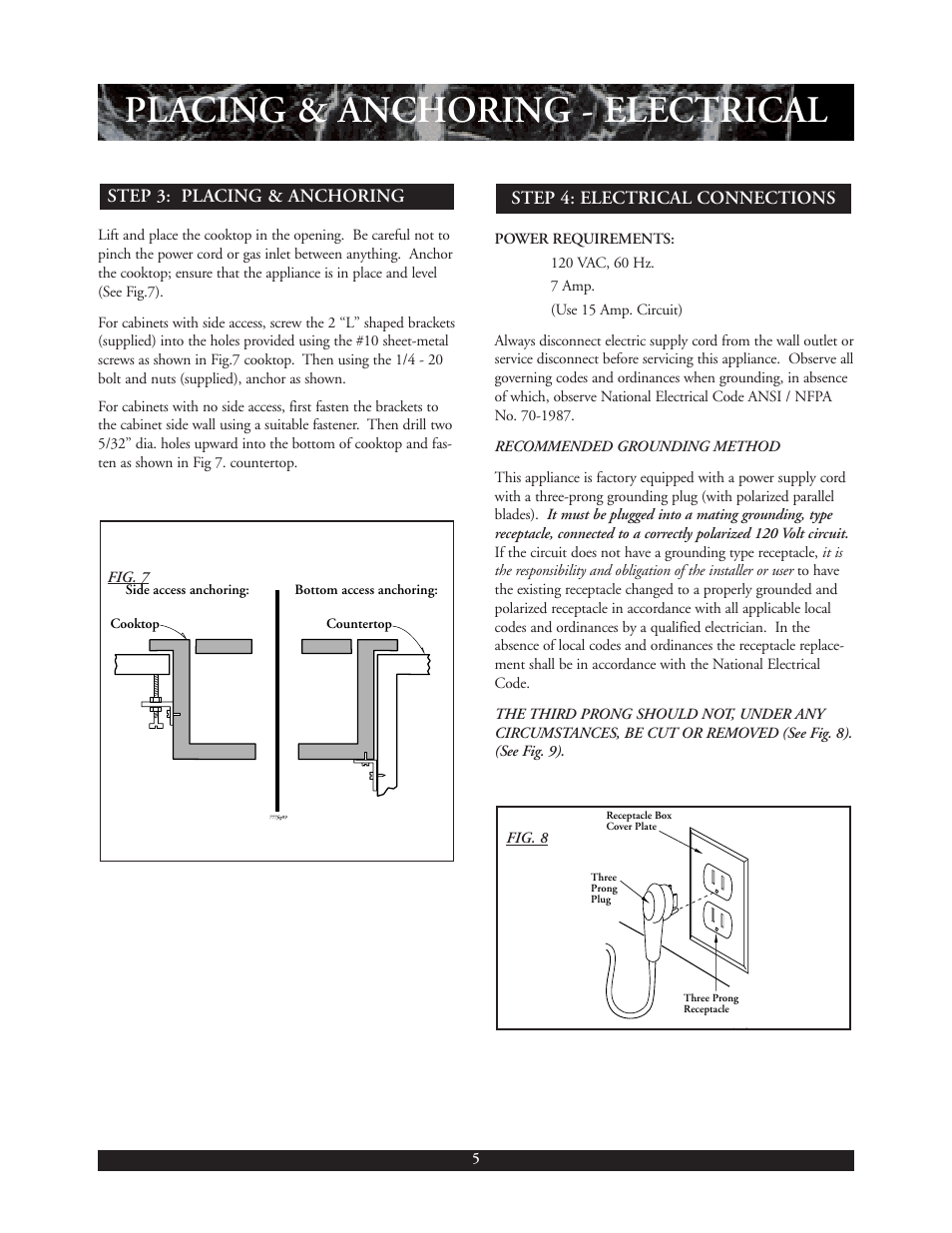 Placing & anchoring - electrical | DCS C-24W User Manual | Page 6 / 18