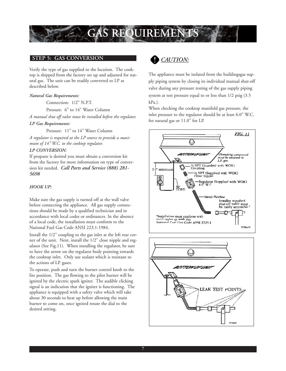 Gas requirements, Caution | DCS C-24W User Manual | Page 8 / 18