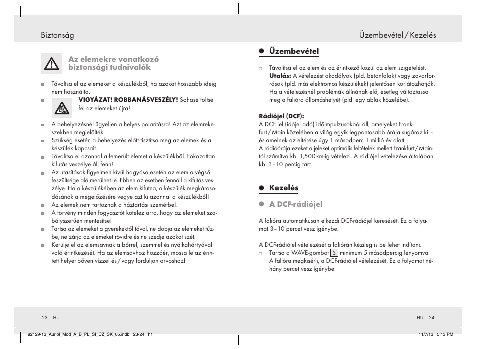 Üzembevétel / kezelés, Biztonság | United Office Z30312A/ Z30312B User Manual | Page 13 / 34