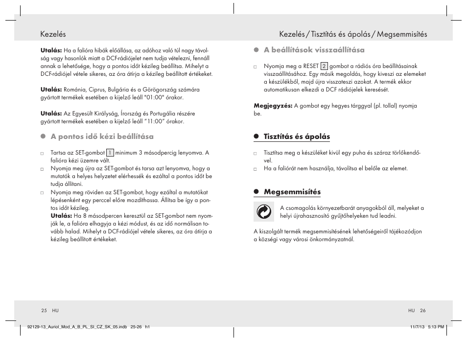 Kezelés / tisztítás és ápolás / megsemmisítés, Kezelés | United Office Z30312A/ Z30312B User Manual | Page 14 / 34