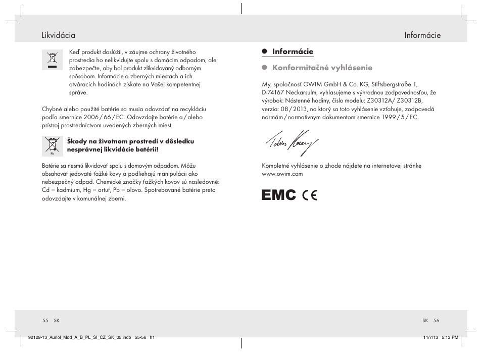 Likvidácia, Informácie | United Office Z30312A/ Z30312B User Manual | Page 29 / 34