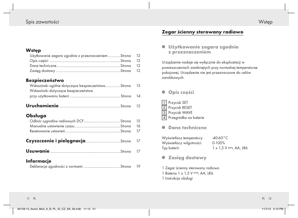 Wstęp, Spis zawartości | United Office Z30312A/ Z30312B User Manual | Page 7 / 34