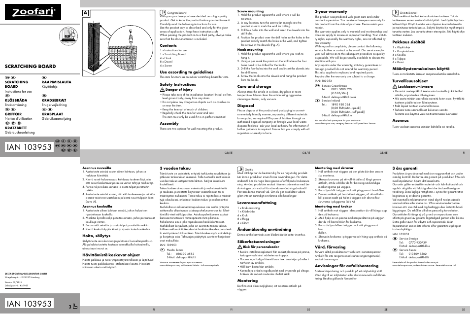 Zoofari Scratching Board User Manual | 2 pages