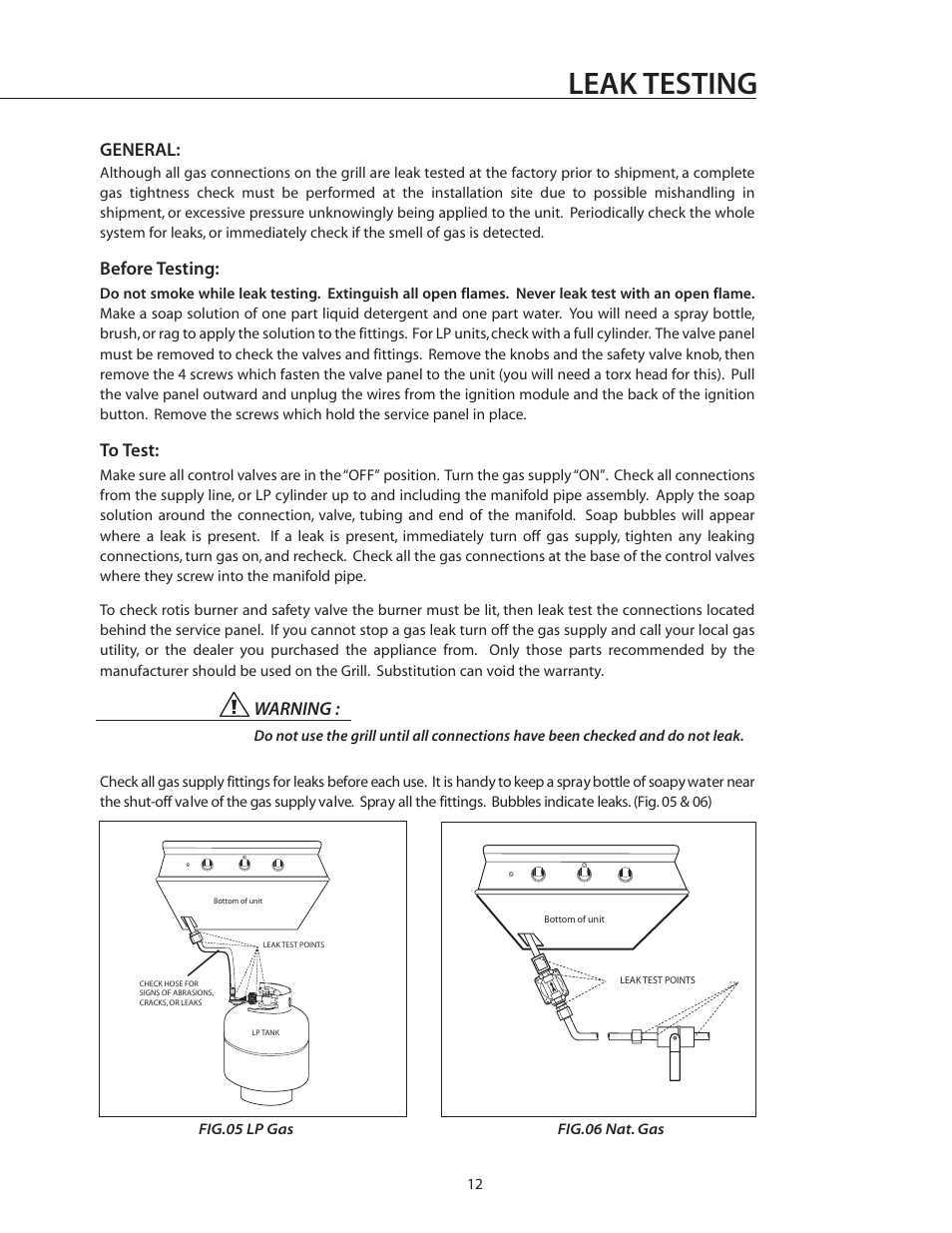 Leak testing, General, Before testing | Warning | DCS BGB30-BQR User Manual | Page 13 / 38