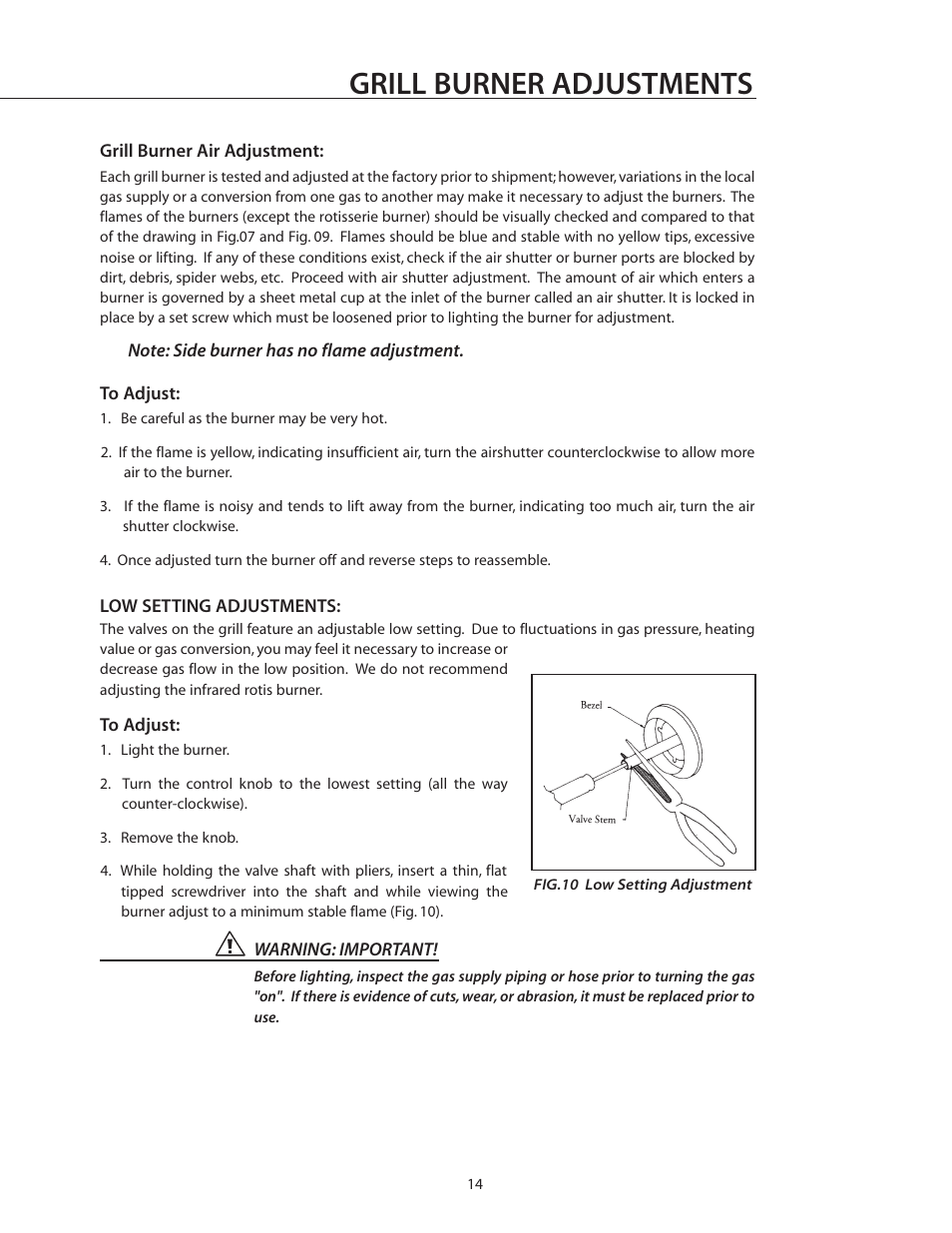 Grill burner adjustments | DCS BGB30-BQR User Manual | Page 15 / 38