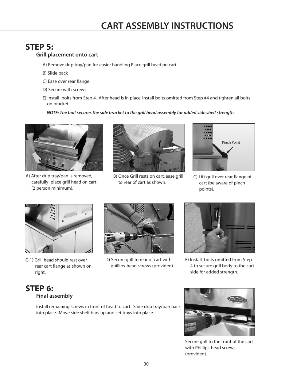 Cart assembly instructions, Step 5, Step 6 | DCS BGB30-BQR User Manual | Page 31 / 38