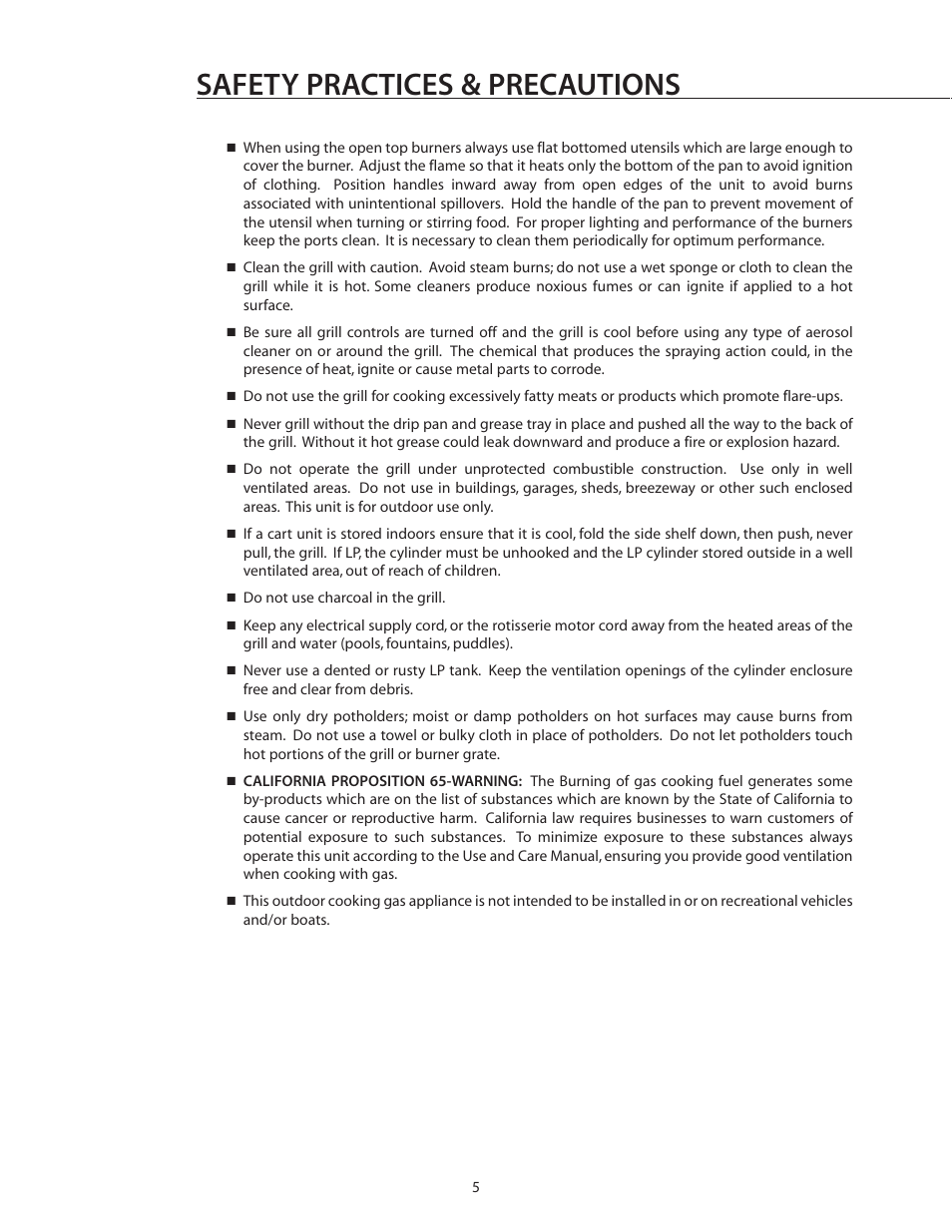 Safety practices & precautions | DCS BGB30-BQR User Manual | Page 6 / 38