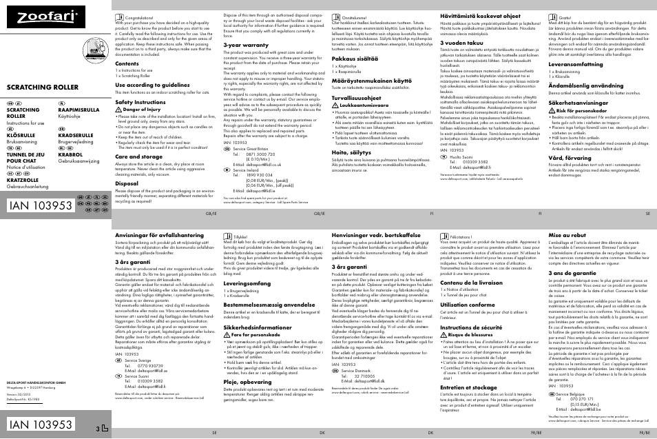 Zoofari Scratching Roller User Manual | 2 pages