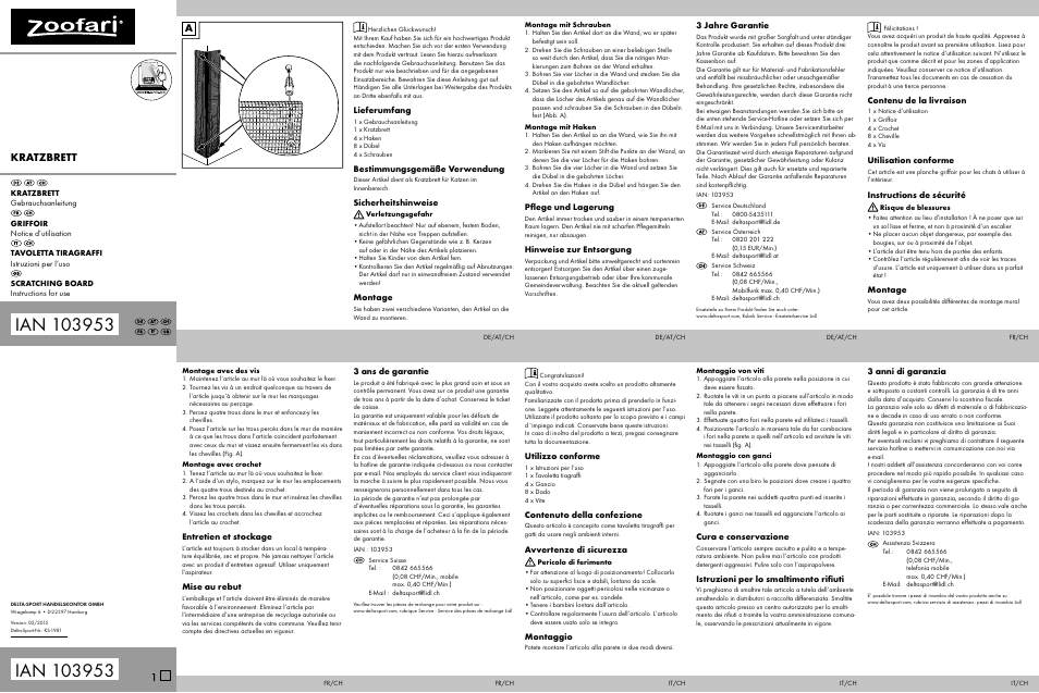 Zoofari Scratching Board User Manual | 2 pages