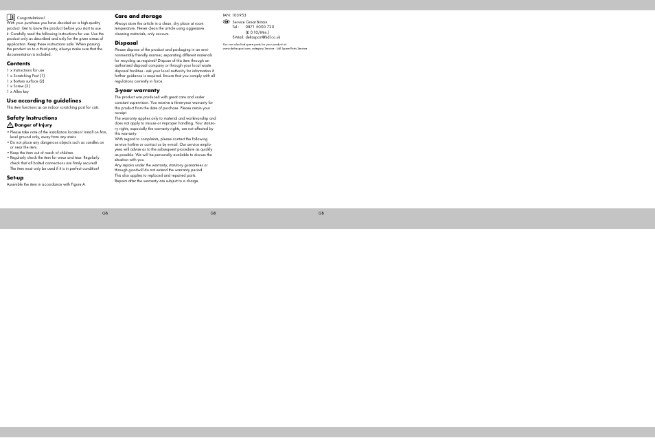 Zoofari Scratching Post User Manual | Page 2 / 2