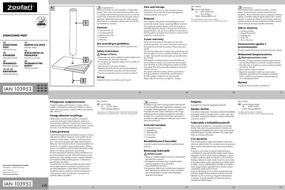 Zoofari Scratching Post User Manual | 2 pages