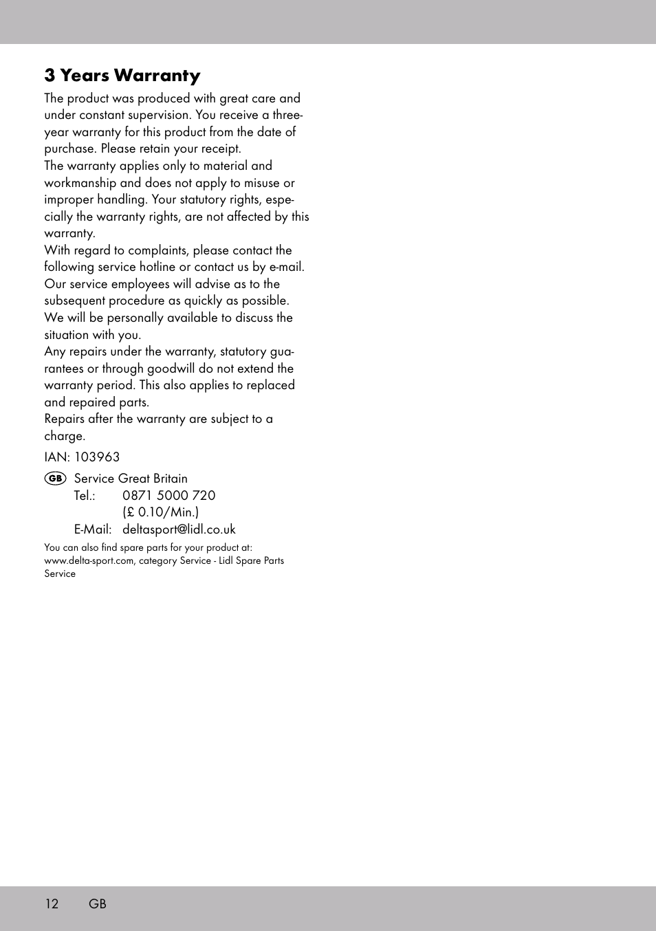 3 years warranty | Zoofari Scratching Post C User Manual | Page 10 / 10