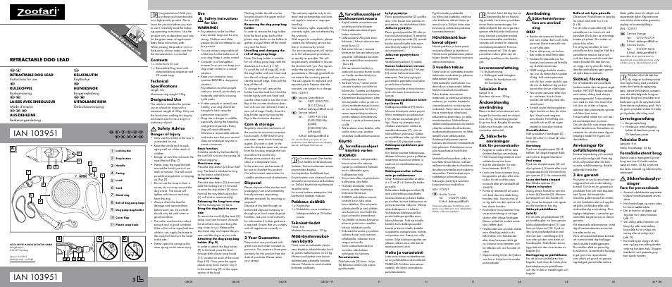 Zoofari Retractable Dog Lead User Manual | 2 pages