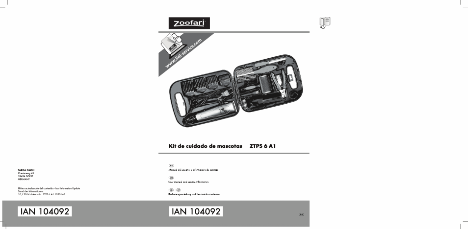 Zoofari Pet Grooming Set ZTPS 6 A1 User Manual | 40 pages