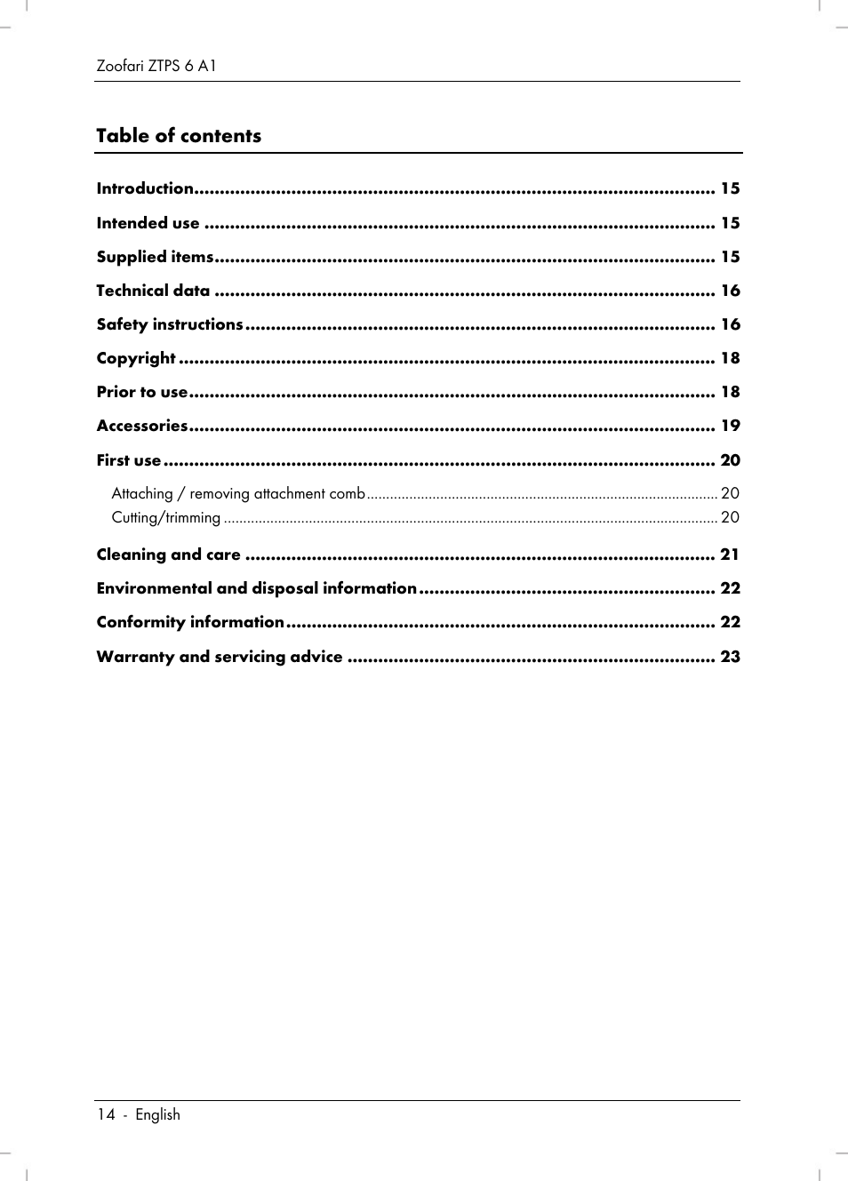 Zoofari Pet Grooming Set ZTPS 6 A1 User Manual | Page 16 / 40