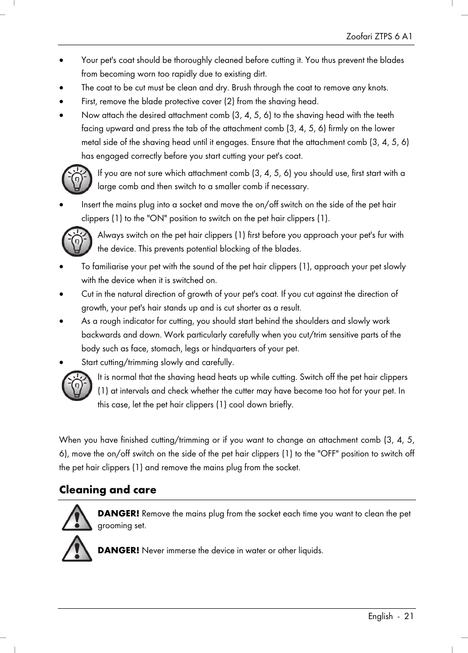 Cleaning and care | Zoofari Pet Grooming Set ZTPS 6 A1 User Manual | Page 23 / 40