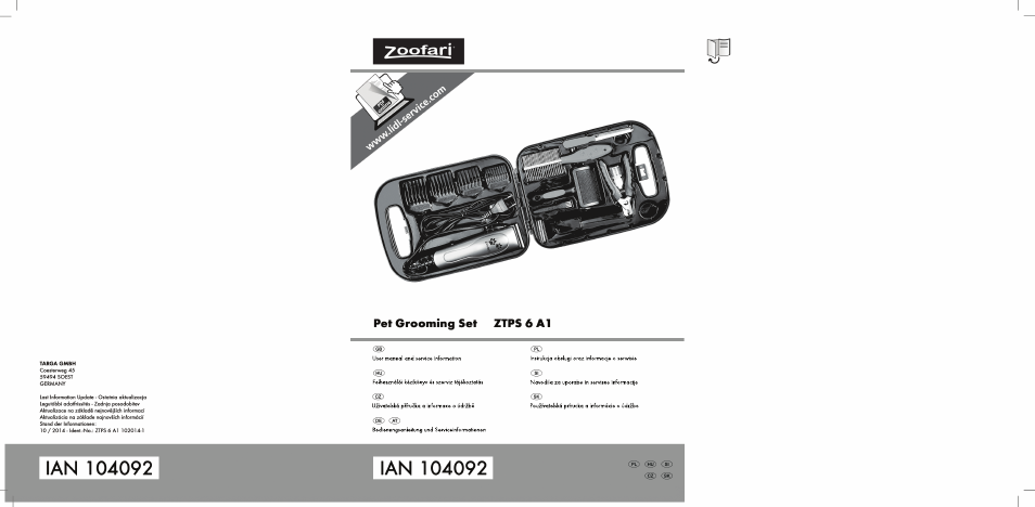 Zoofari Pet Grooming Set ZTPS 6 A1 User Manual | 84 pages
