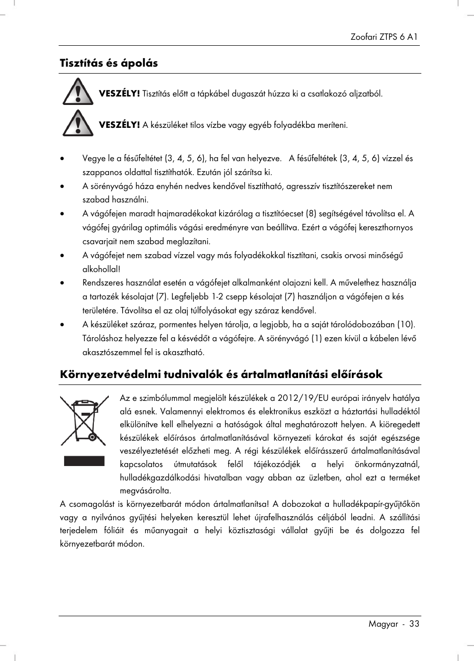 Tisztítás és ápolás | Zoofari Pet Grooming Set ZTPS 6 A1 User Manual | Page 35 / 84