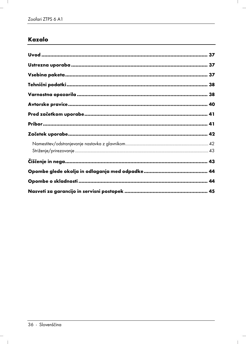 Zoofari Pet Grooming Set ZTPS 6 A1 User Manual | Page 38 / 84
