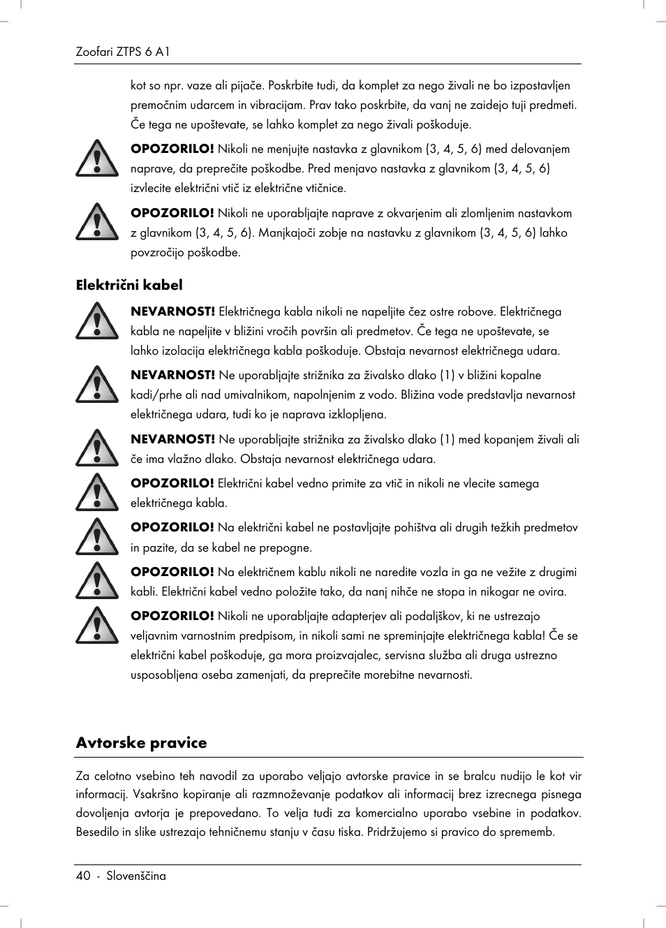 Avtorske pravice | Zoofari Pet Grooming Set ZTPS 6 A1 User Manual | Page 42 / 84