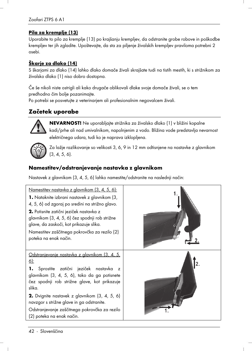 Začetek uporabe | Zoofari Pet Grooming Set ZTPS 6 A1 User Manual | Page 44 / 84