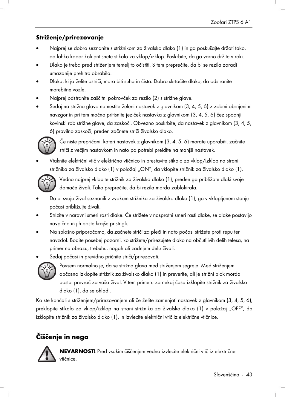 Čiščenje in nega | Zoofari Pet Grooming Set ZTPS 6 A1 User Manual | Page 45 / 84