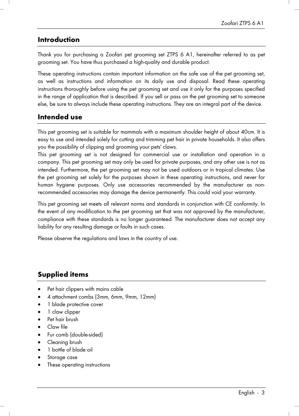 Zoofari Pet Grooming Set ZTPS 6 A1 User Manual | Page 5 / 84